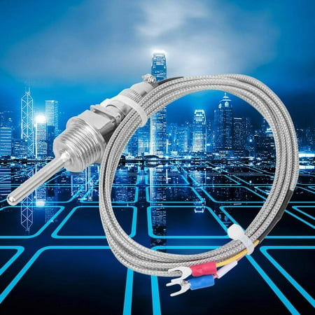 6.6ft Cable K-Type Temperature Sensor RTD Stainless Steel high Measuring precisionThermocouple Temperature Probe 1/2 NPT Detachable 3-Pin Connector with 2m